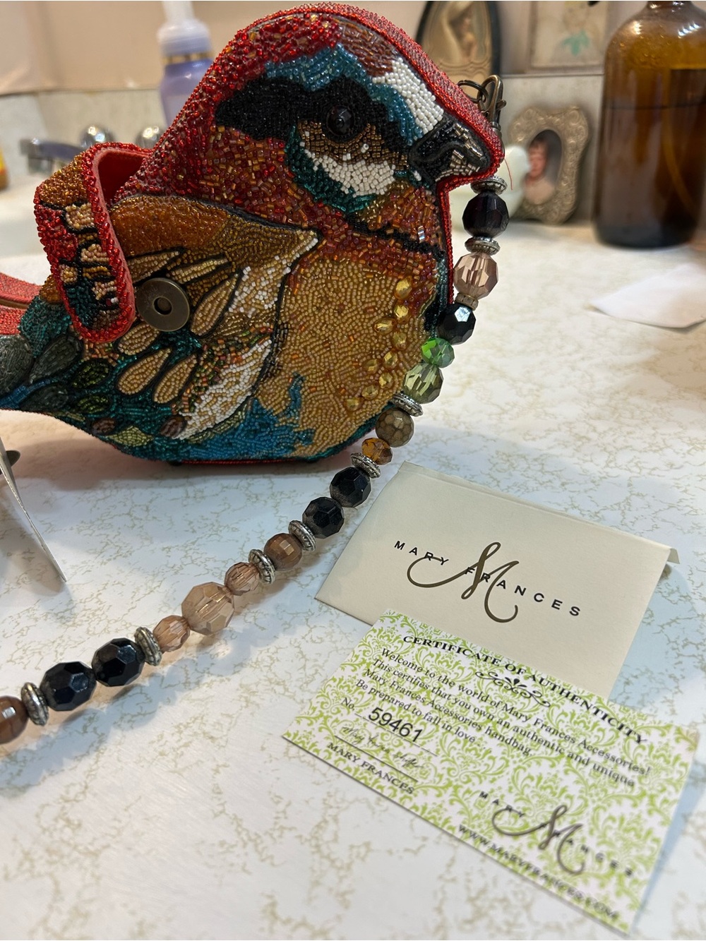 Mary Frances Rare Beaded Bird Crossbody Purse with Multicolor Seed Bead - Picture 2 of 3